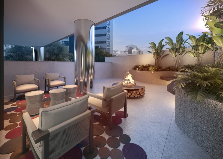 Varanda do wine bar com fire pit