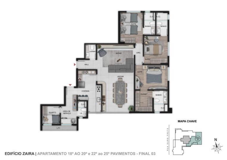 Ap Luxury- TIPO OPÇÃO 01 I Final 03 a partir do 18º Pav 119,75M²
