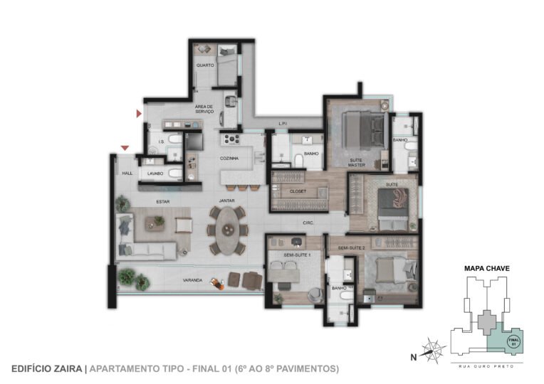 Ap 4 Quartos - TIPO I Final 01 I 6º ao 8º Pav 133,81m²