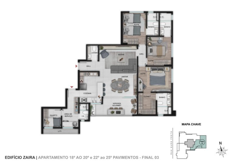 Ap Luxury- TIPO I Final 03 a partir do 18º Pav 119,75M²