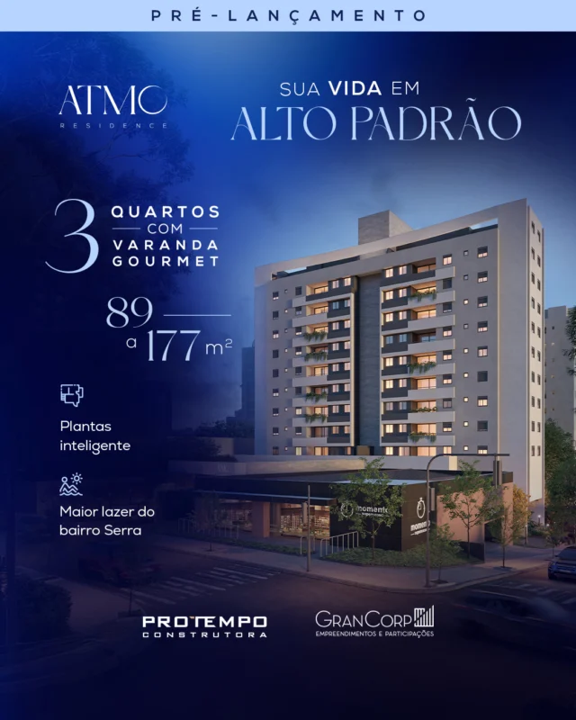 O seu novo lar no coração do Bairro Serra espera por você! 🏡

Com 3 quartos, varanda gourmet, lazer completo e áreas de 89 a 177 m², o Atmo une conforto, modernidade e praticidade para toda a família.

Antecipe-se e saiba mais: 
📲 (31) 99366-1063

#Protempo #AtmoResidence #BairroSerra #ApartamentoNovo #LazerCompleto #AltoPadrão #BHImóveis #InvestimentoSeguro #MorarBem